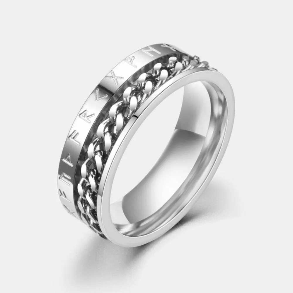 1 Pcs Fashion Retro Style Turnable Geometric Pattern Rotatable Stainless Steel Men's Ring