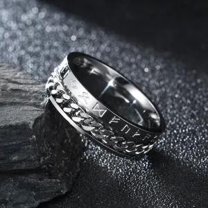 1 Pcs Fashion Retro Style Turnable Geometric Pattern Rotatable Stainless Steel Men's Ring