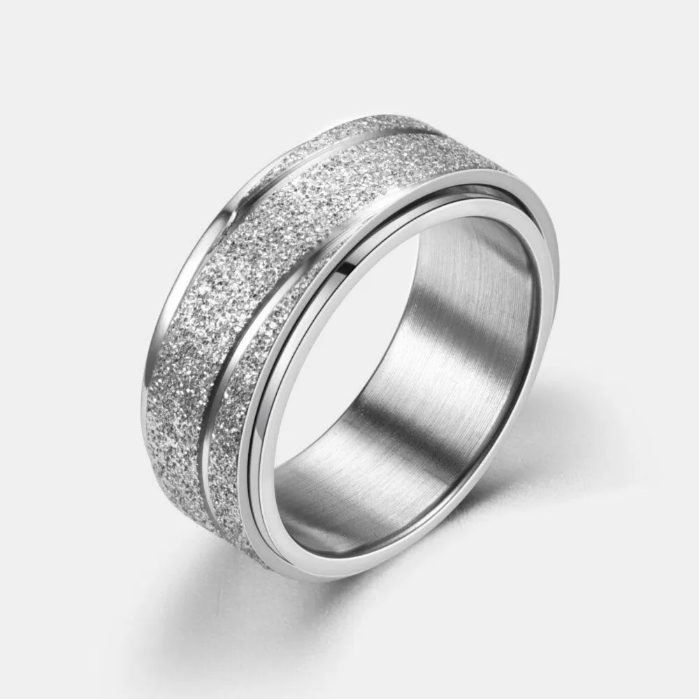 1 Pcs Fashion Retro Style Turnable Geometric Pattern Rotatable Stainless Steel Men's Ring
