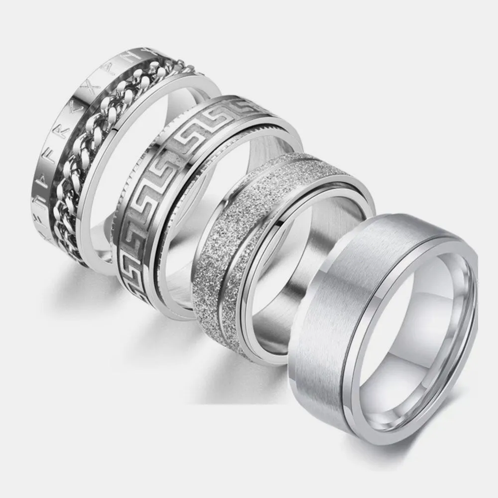 1 Pcs Fashion Retro Style Turnable Geometric Pattern Rotatable Stainless Steel Men's Ring