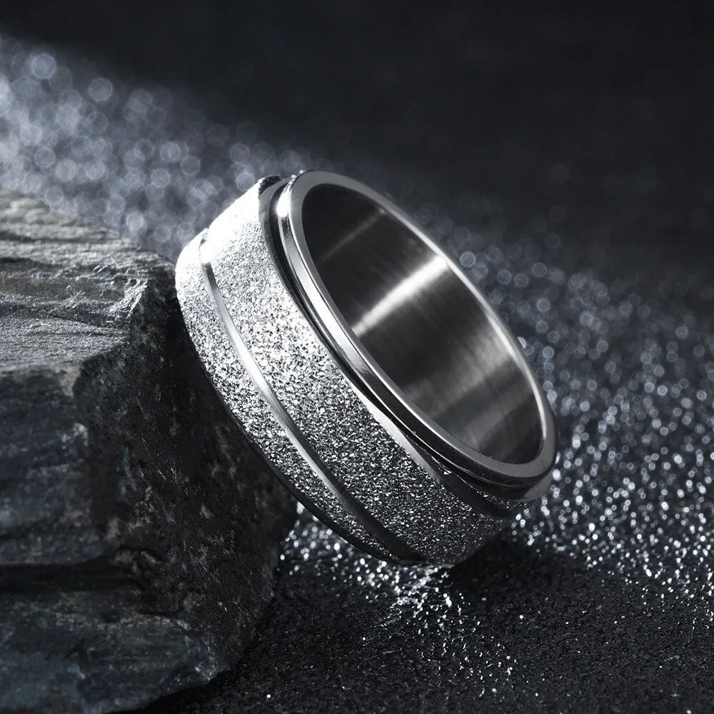 1 Pcs Fashion Retro Style Turnable Geometric Pattern Rotatable Stainless Steel Men's Ring