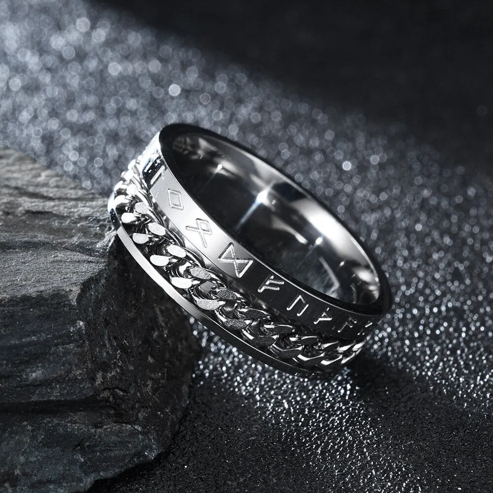 1 Pcs Fashion Retro Style Turnable Geometric Pattern Rotatable Stainless Steel Men's Ring