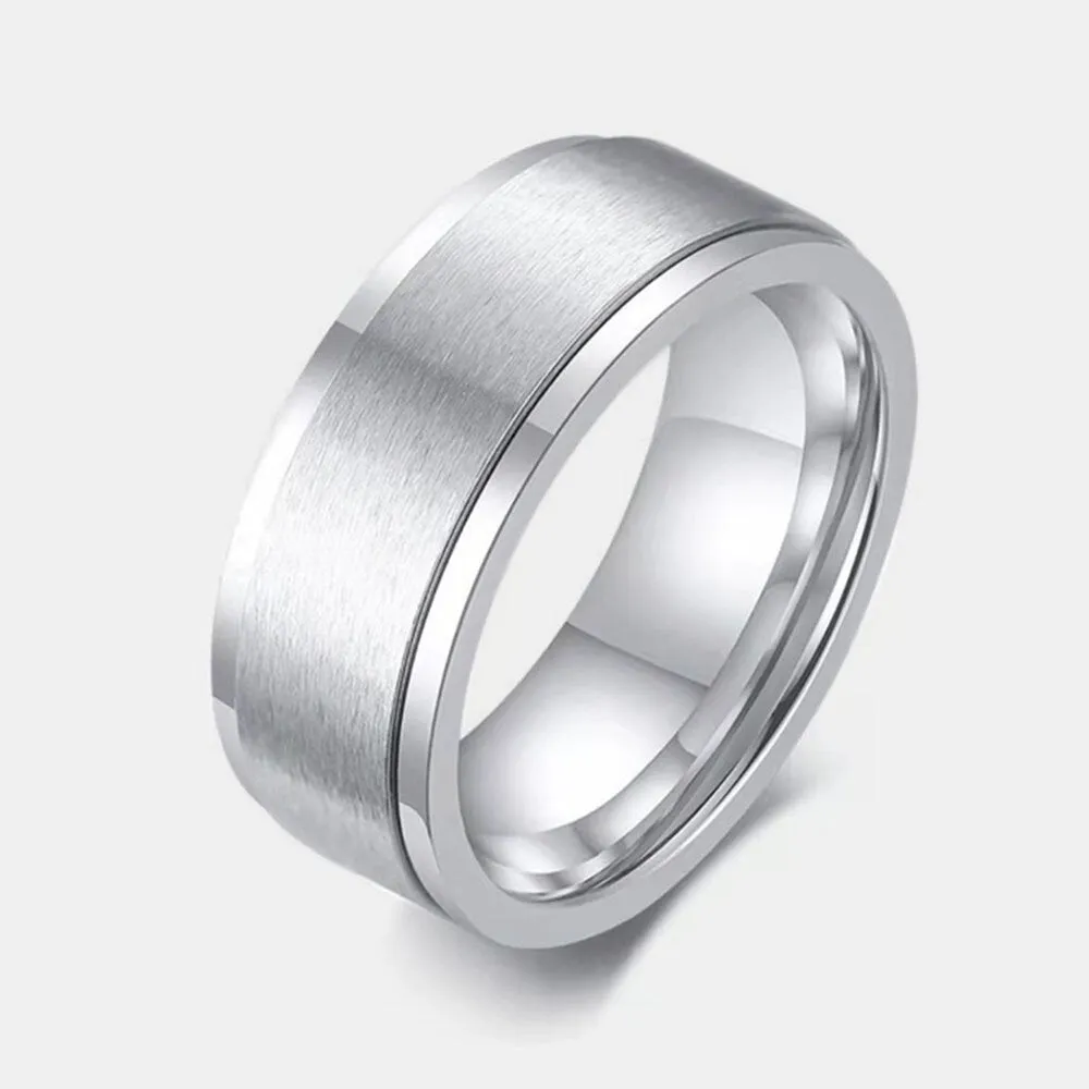 1 Pcs Fashion Retro Style Turnable Geometric Pattern Rotatable Stainless Steel Men's Ring