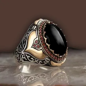 1 Pcs Retro Simple Style Fashion Personality Agate Stone Ring