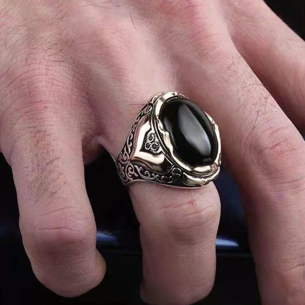 1 Pcs Retro Simple Style Fashion Personality Agate Stone Ring