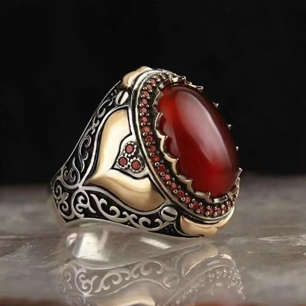 1 Pcs Retro Simple Style Fashion Personality Agate Stone Ring