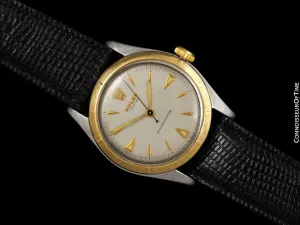 1951 Rolex Mens Vintage "Shock Resisting" Super Oyster Watch, Stainless Steel & 14K Gold - Classic & Rare Model