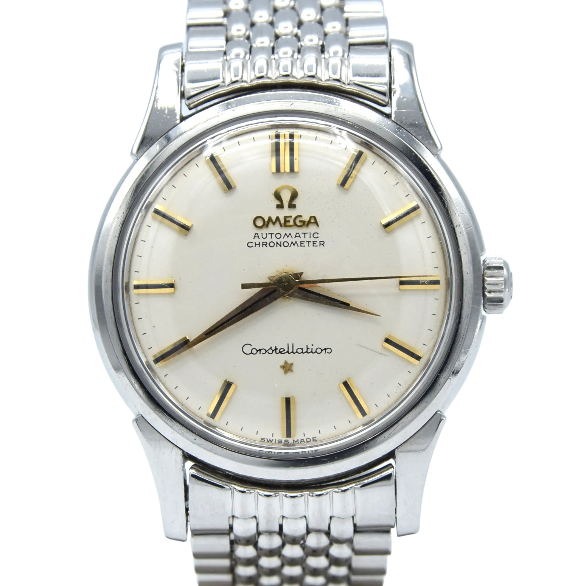 1959 Omega Constellation with original onyx inserted batons Model 14381 on Beads of Rice Bracelet
