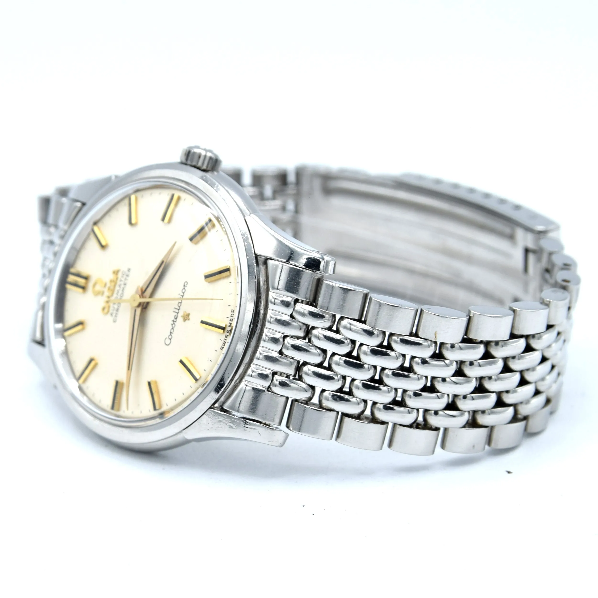 1959 Omega Constellation with original onyx inserted batons Model 14381 on Beads of Rice Bracelet