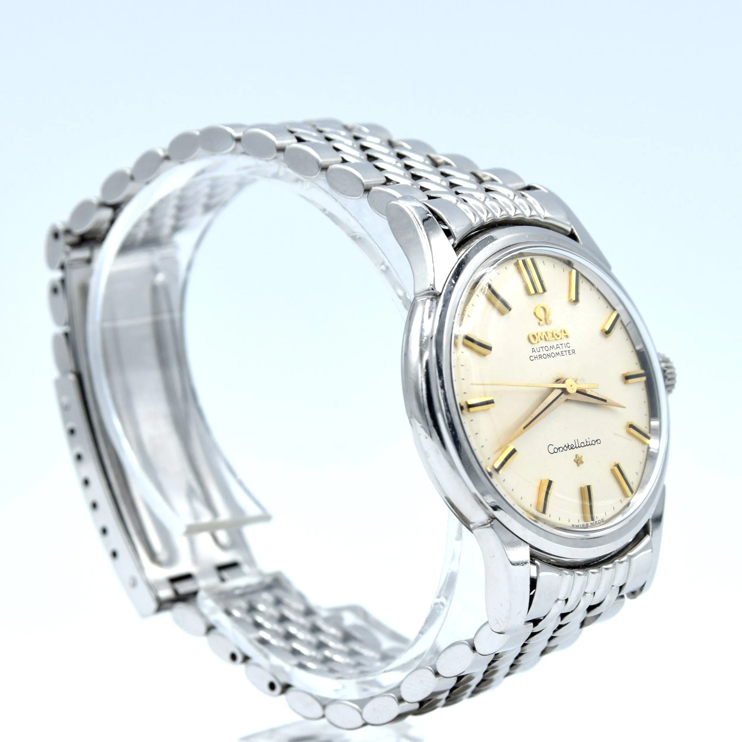 1959 Omega Constellation with original onyx inserted batons Model 14381 on Beads of Rice Bracelet