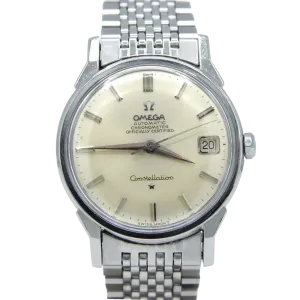 1966 Omega Constellation Automatic Date with Dog Leg Lugs Model 168.005 in Original Unpolished Condition on Beads of Rice Bracelet