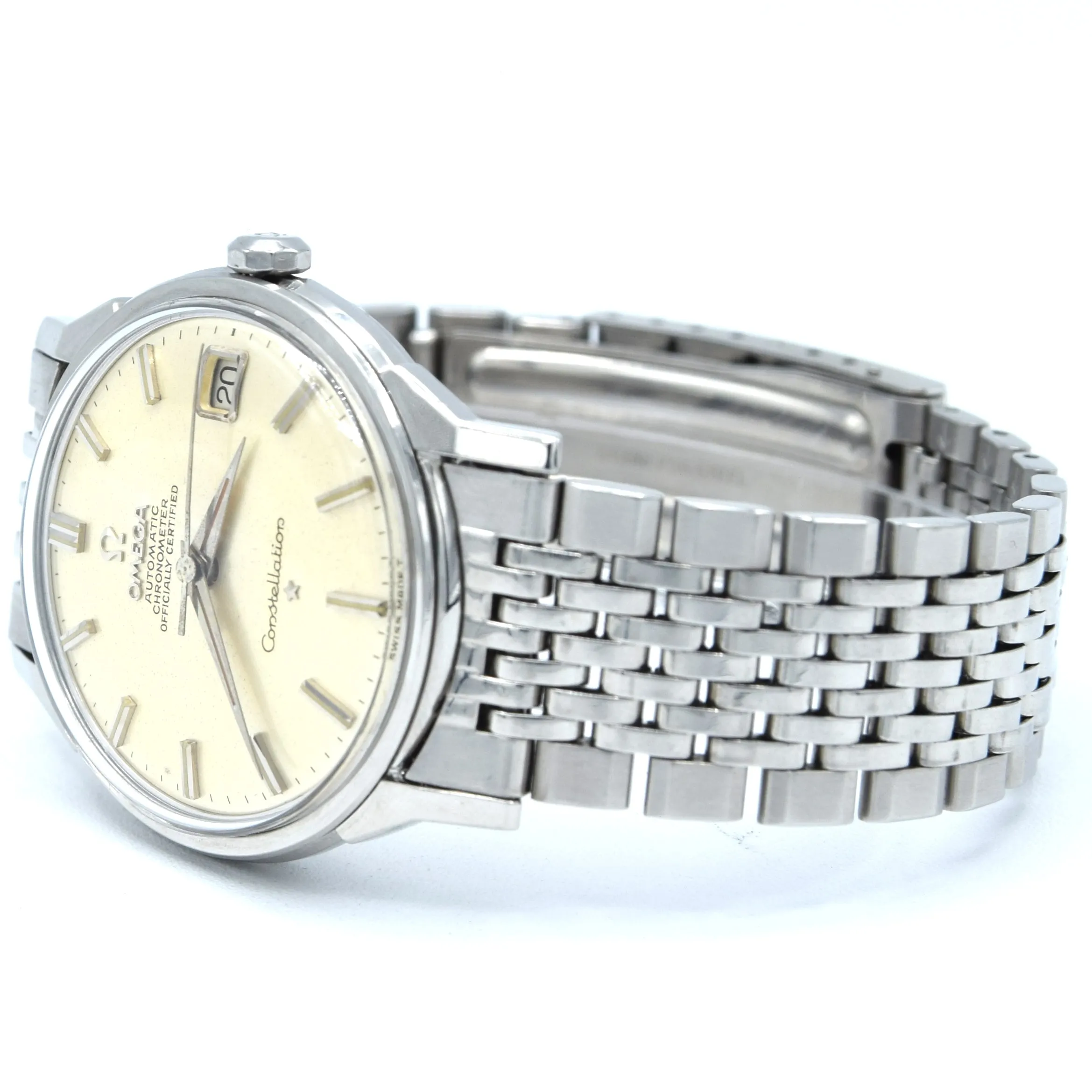 1966 Omega Constellation Automatic Date with Dog Leg Lugs Model 168.005 in Original Unpolished Condition on Beads of Rice Bracelet