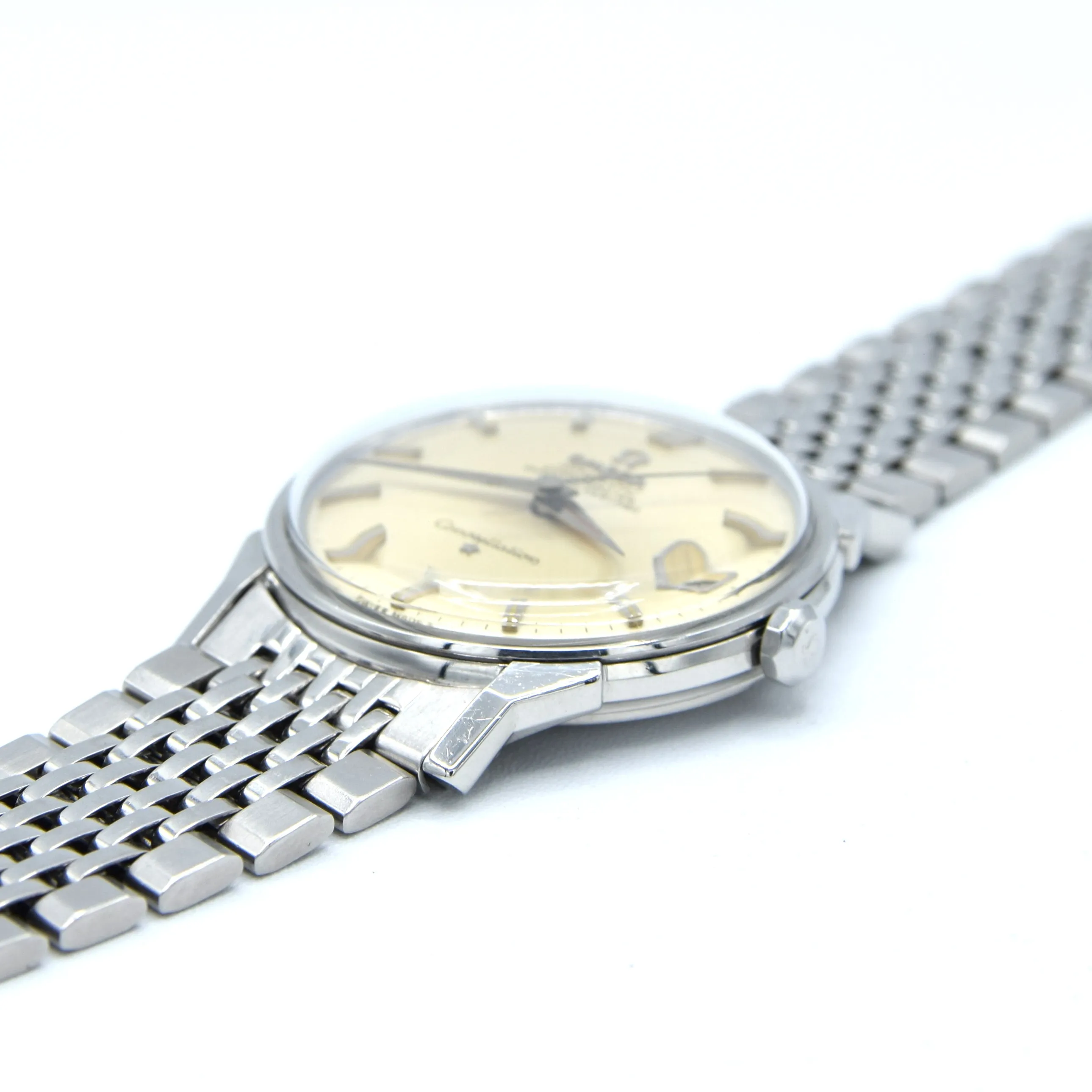1966 Omega Constellation Automatic Date with Dog Leg Lugs Model 168.005 in Original Unpolished Condition on Beads of Rice Bracelet