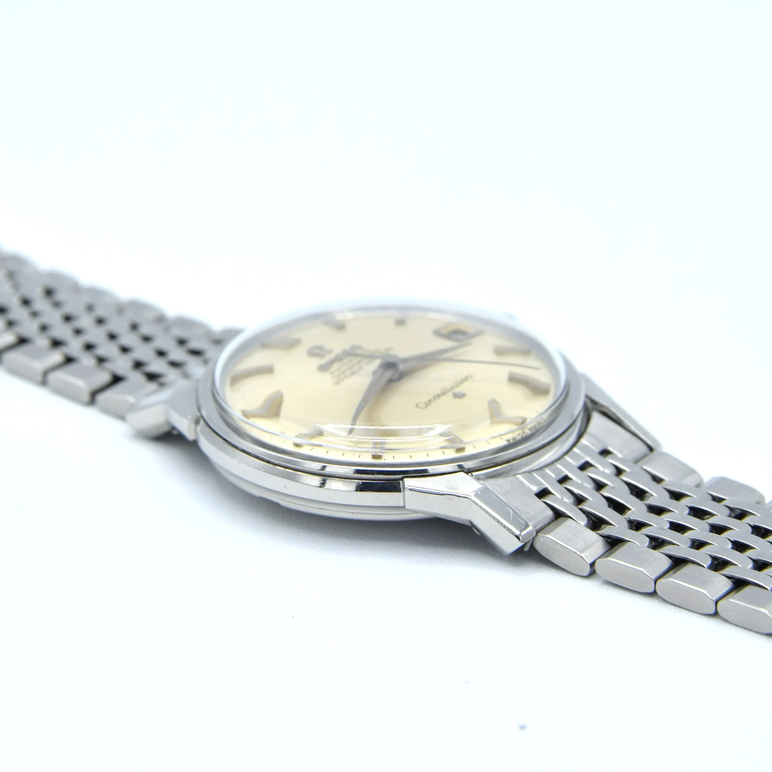 1966 Omega Constellation Automatic Date with Dog Leg Lugs Model 168.005 in Original Unpolished Condition on Beads of Rice Bracelet