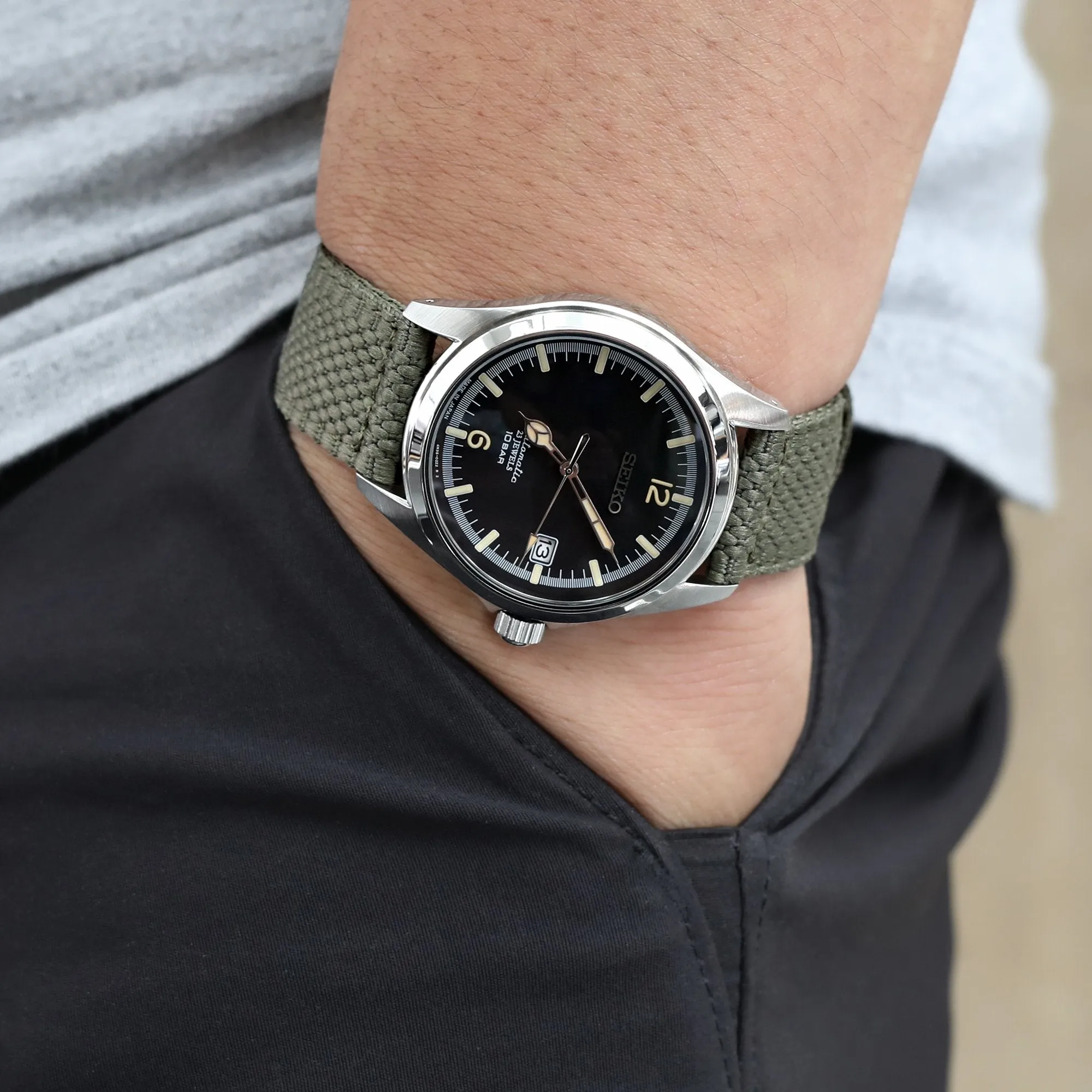 2-pcs Unique Pattern Military Green Watch Band, Polished Buckle