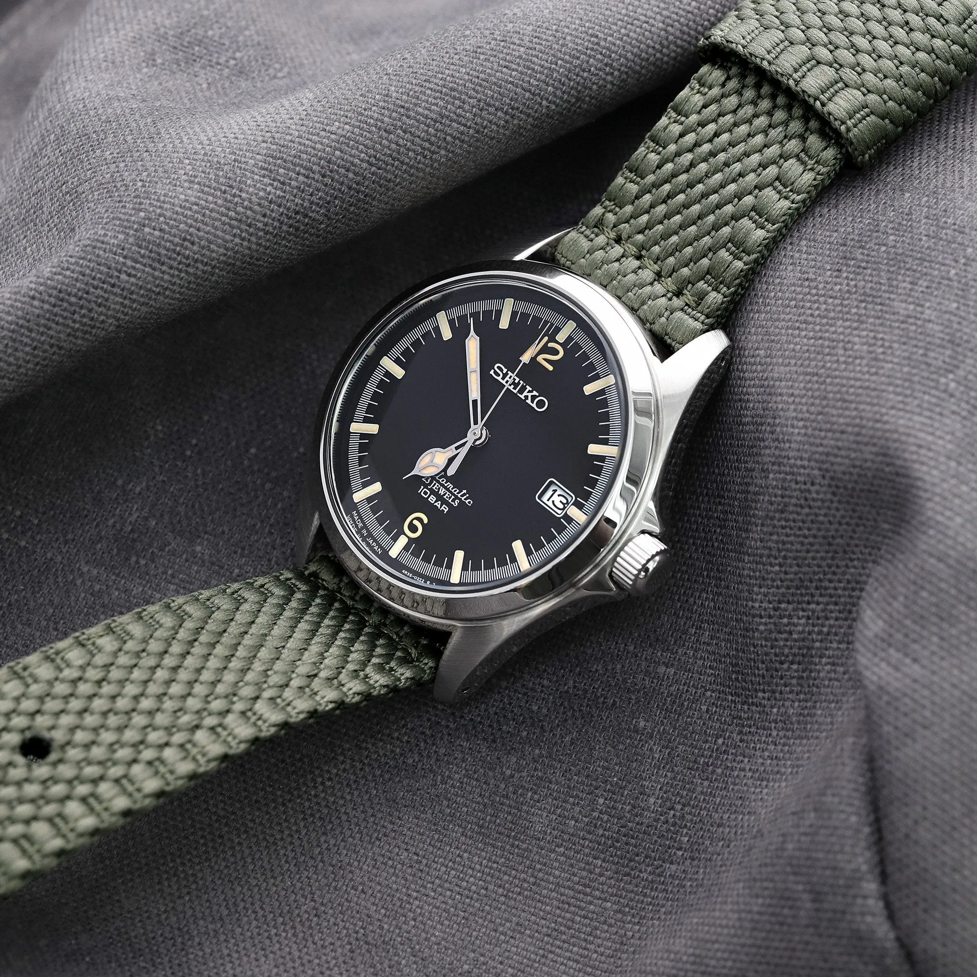 2-pcs Unique Pattern Military Green Watch Band, Polished Buckle