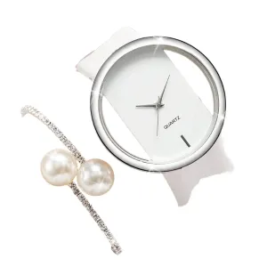 2 Piece Pearl Diamond Bracelet Watch Set