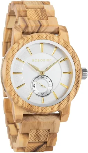 2win Men's Wooden Watches Luxurious Stylish Minimalist Blue Dial Analog Handmade Quartz Wristwatch with Gift Wood Box (White)