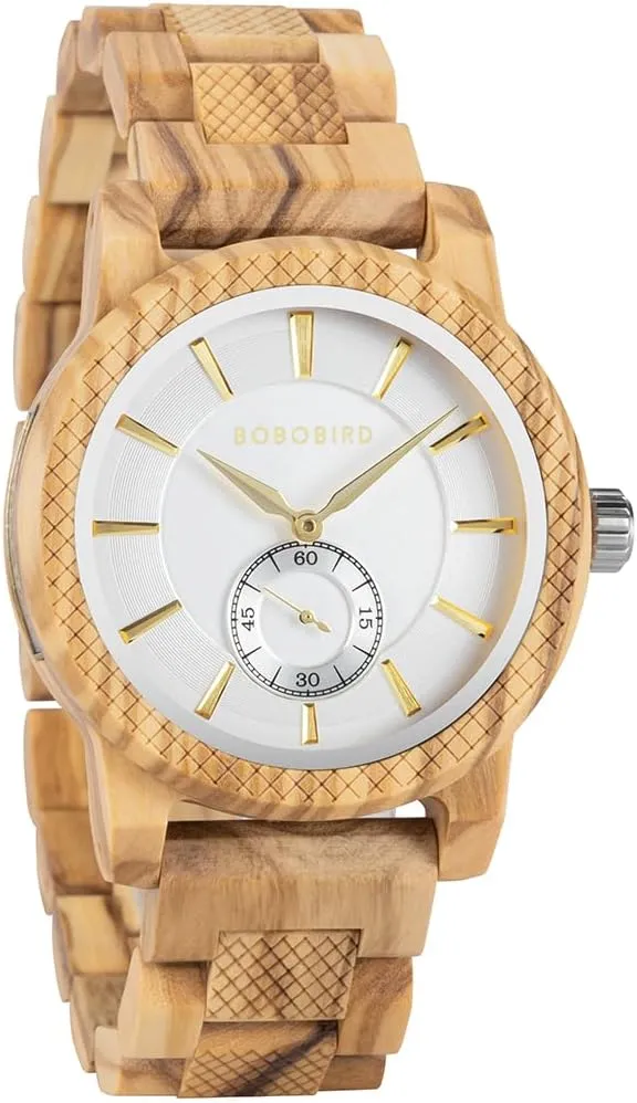 2win Men's Wooden Watches Luxurious Stylish Minimalist Blue Dial Analog Handmade Quartz Wristwatch with Gift Wood Box (White)