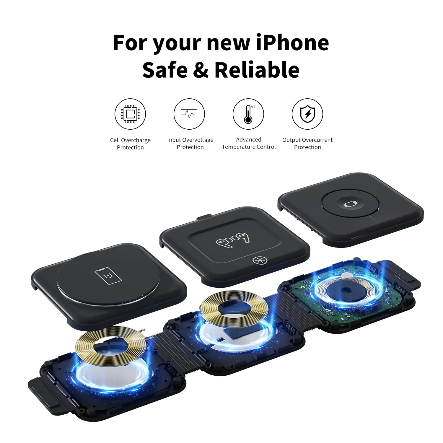 3 in 1 Fast Charging Station for iPhone,Magnetic Foldable Wireless Charging Station,Portable Travel Charger for Multple Devices for iPhone15/14/13/12 Series,AirPods 3/2/Pro,iWatch(Adapter Included)