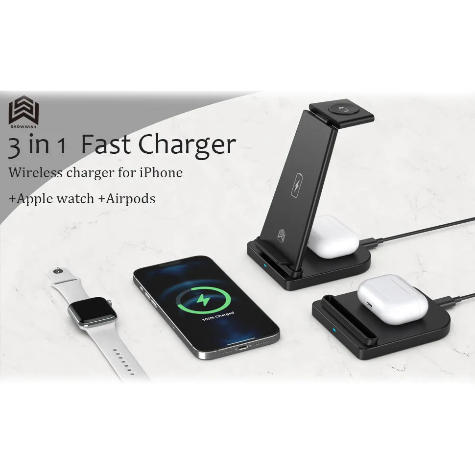 3-in-1 Foldable Fast Wireless Charging Stand