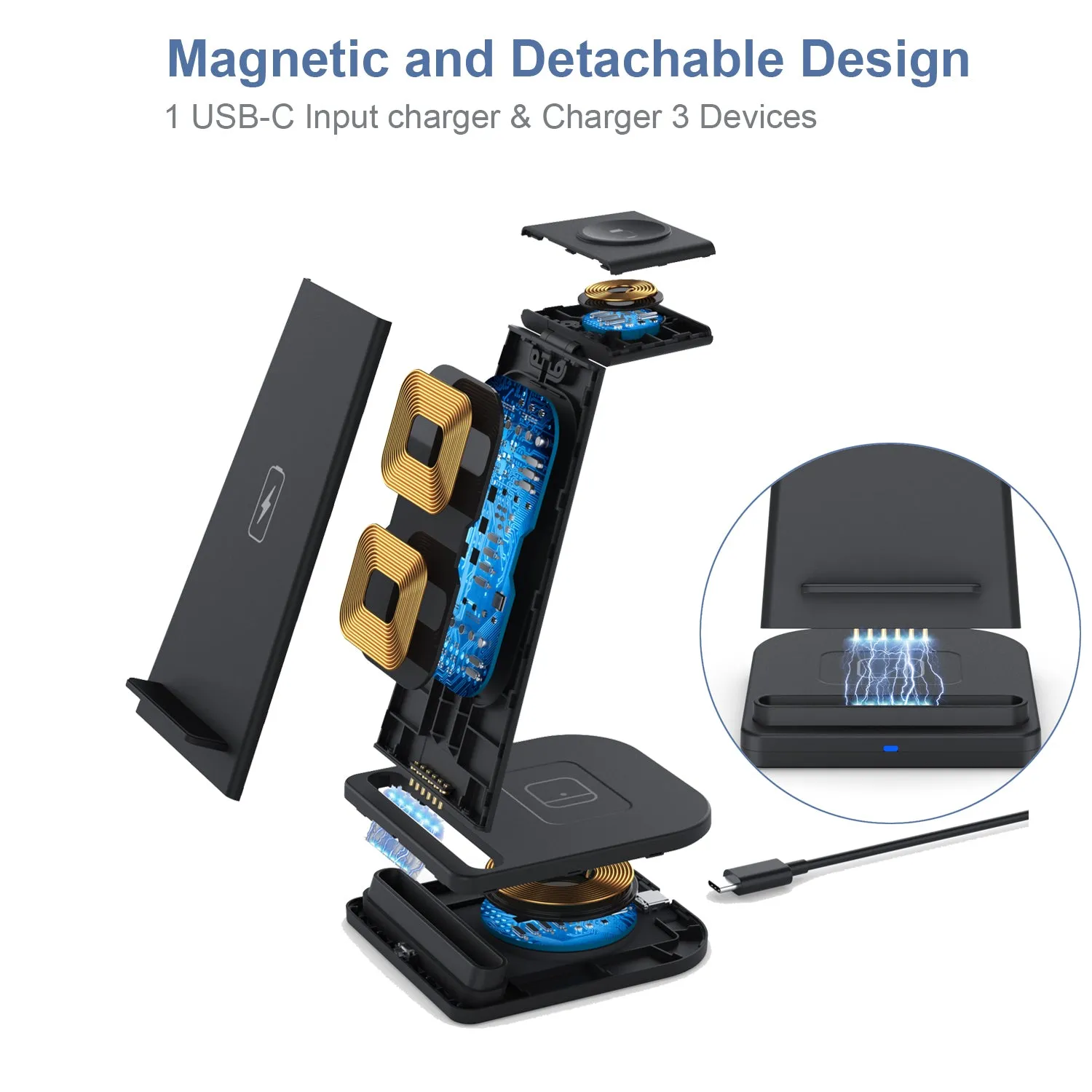 3-in-1 Foldable Fast Wireless Charging Stand