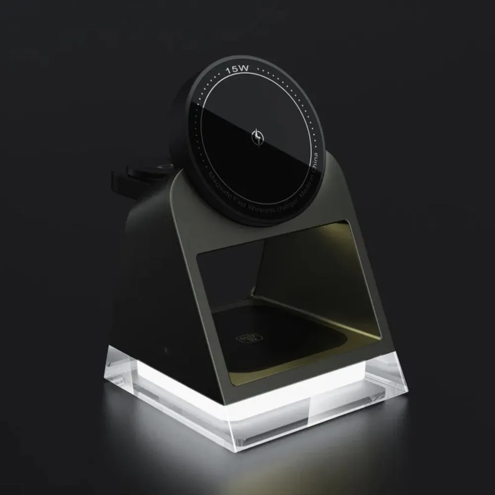 3-in-1 Magnetic Wireless Charger Stand with LED Light for iPhone, Apple Watch, and AirPods