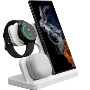 3-in-1 Wireless Charging Station for Samsung Fast Charging Dock for Wireless Charging Devices White