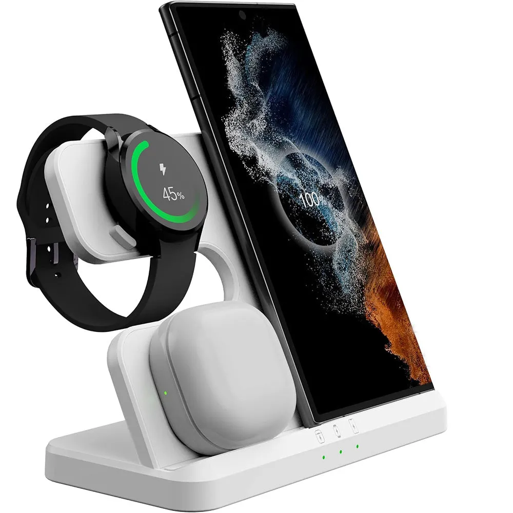 3-in-1 Wireless Charging Station for Samsung Fast Charging Dock for Wireless Charging Devices White