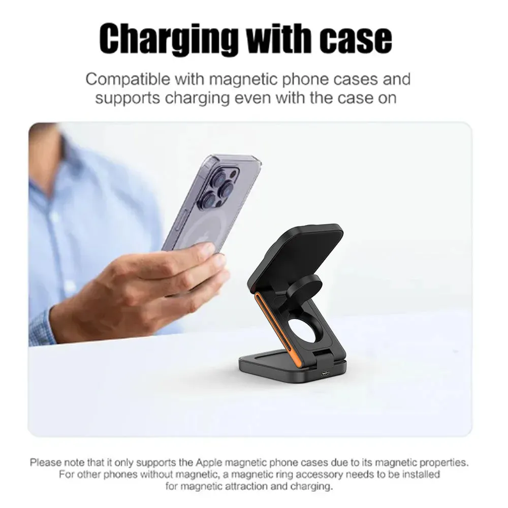 30W 3-in-1 Magnetic Wireless Charging Station for iPhone 16/15/14/13 Pro, Apple Watch Series 8/9, and AirPods