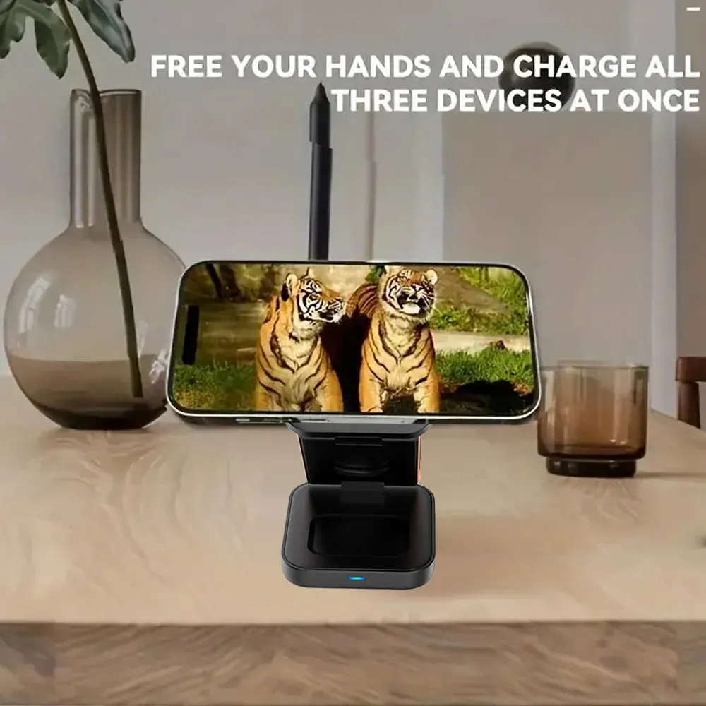 30W 3-in-1 Magnetic Wireless Charging Station for iPhone 16/15/14/13 Pro, Apple Watch Series 8/9, and AirPods