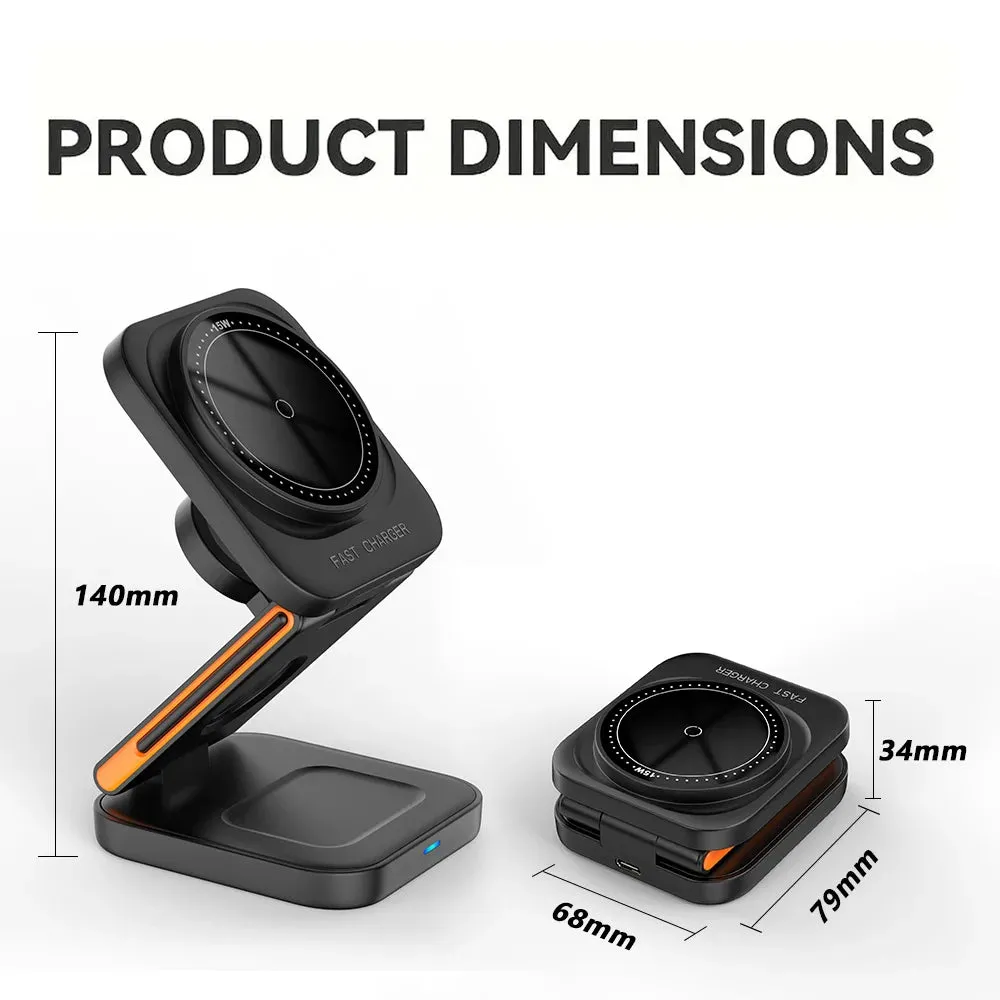 30W 3-in-1 Magnetic Wireless Charging Station for iPhone 16/15/14/13 Pro, Apple Watch Series 8/9, and AirPods