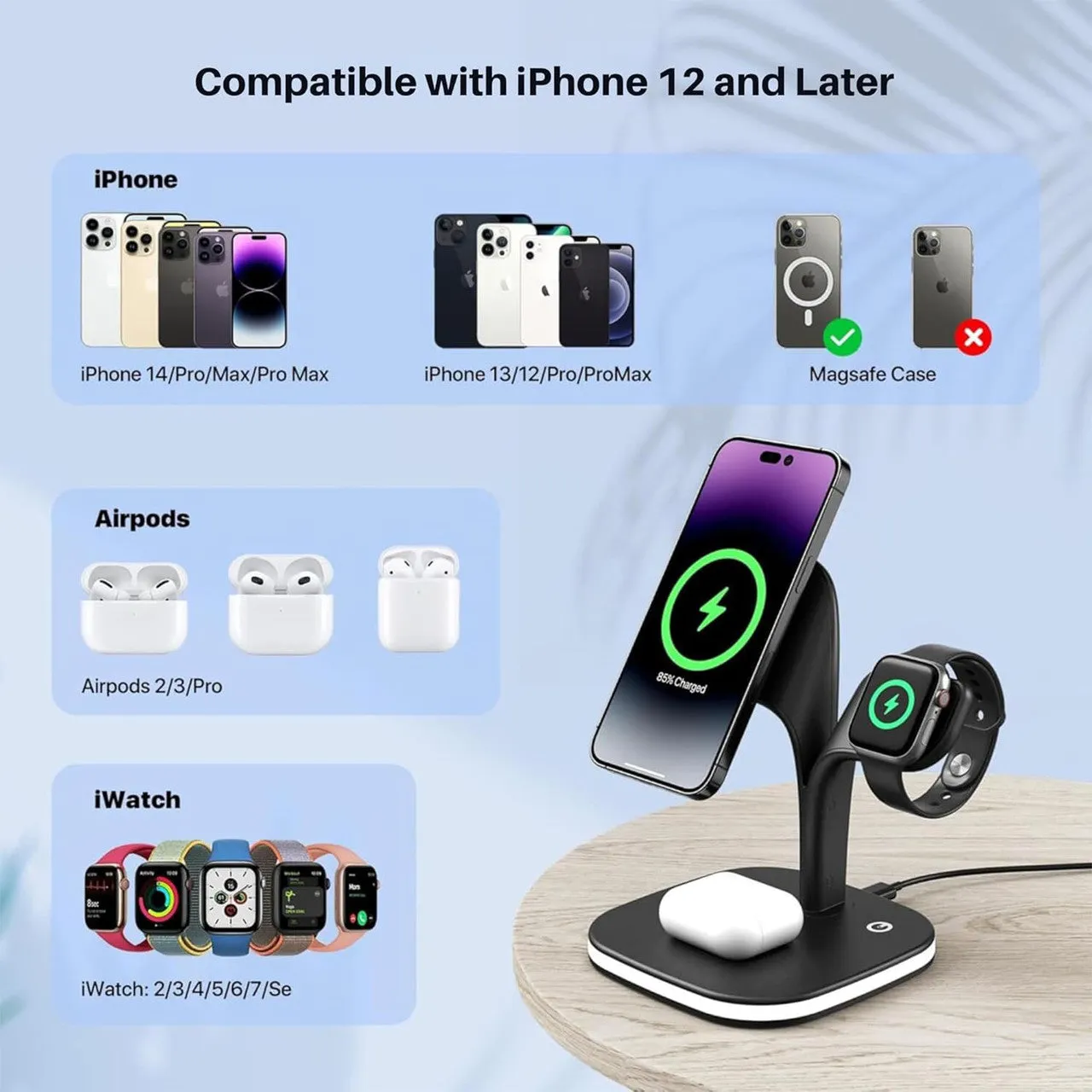 5-in-1 Wireless Fast Multi Device Charging Station with Night Light