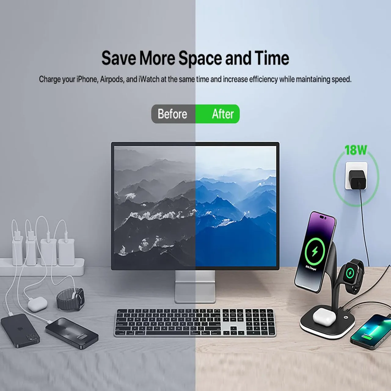 5-in-1 Wireless Fast Multi Device Charging Station with Night Light