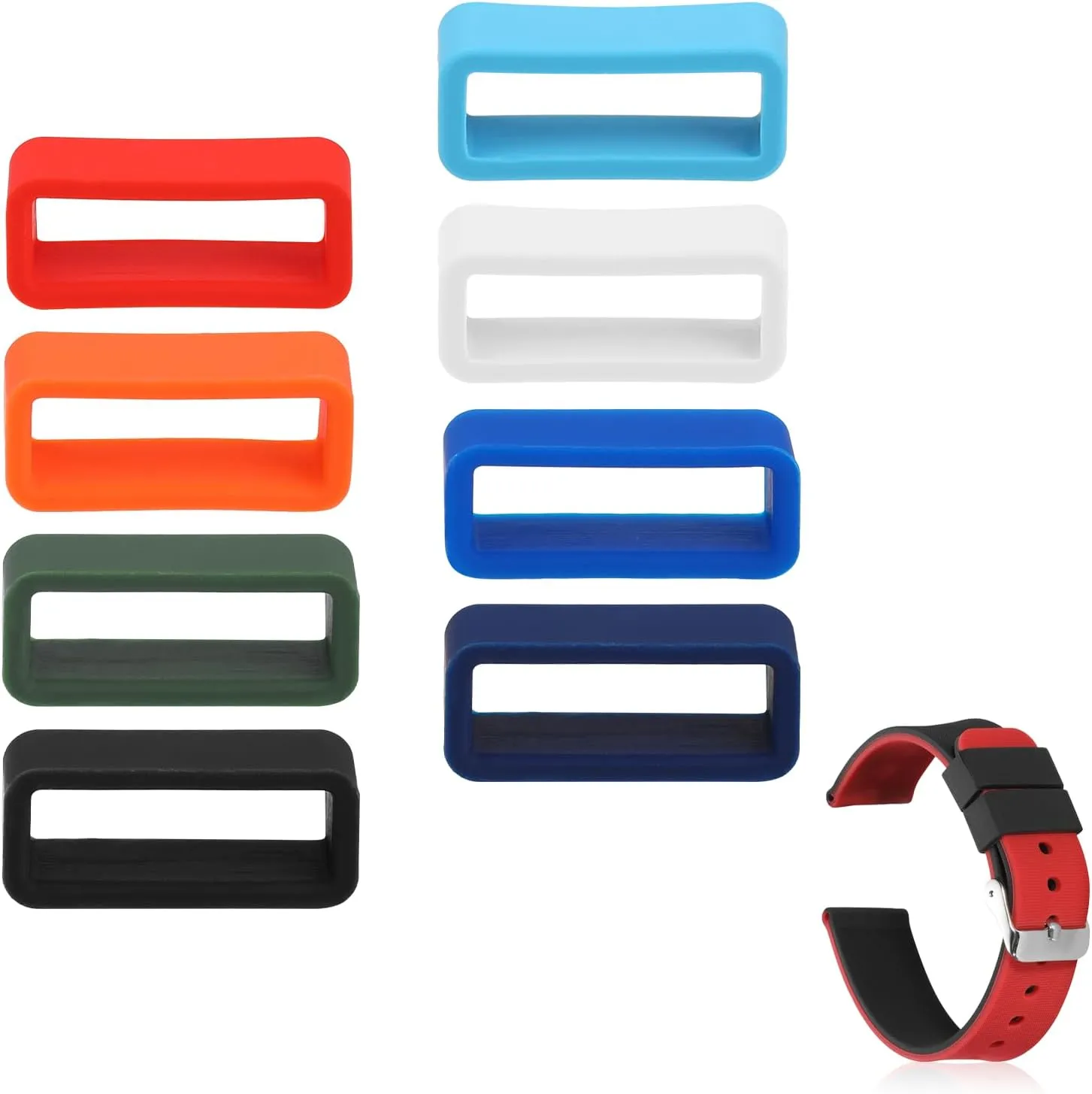 8 Pcs Watch Band Keepers, 16mm Silicone Watch Strap Holder Loops, Rubber Watch Strap Keeper, Band Security Connector, Replacement Watch Band Fastener Rings for Smart Sport Watches Parts (Multi-Color)