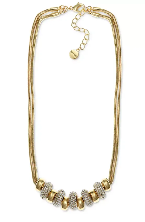Alfani Gold-Tone Pave Beaded Double Chain Statement Necklace, 17   2 Extender