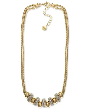 Alfani Gold-Tone Pave Beaded Double Chain Statement Necklace, 17   2 Extender