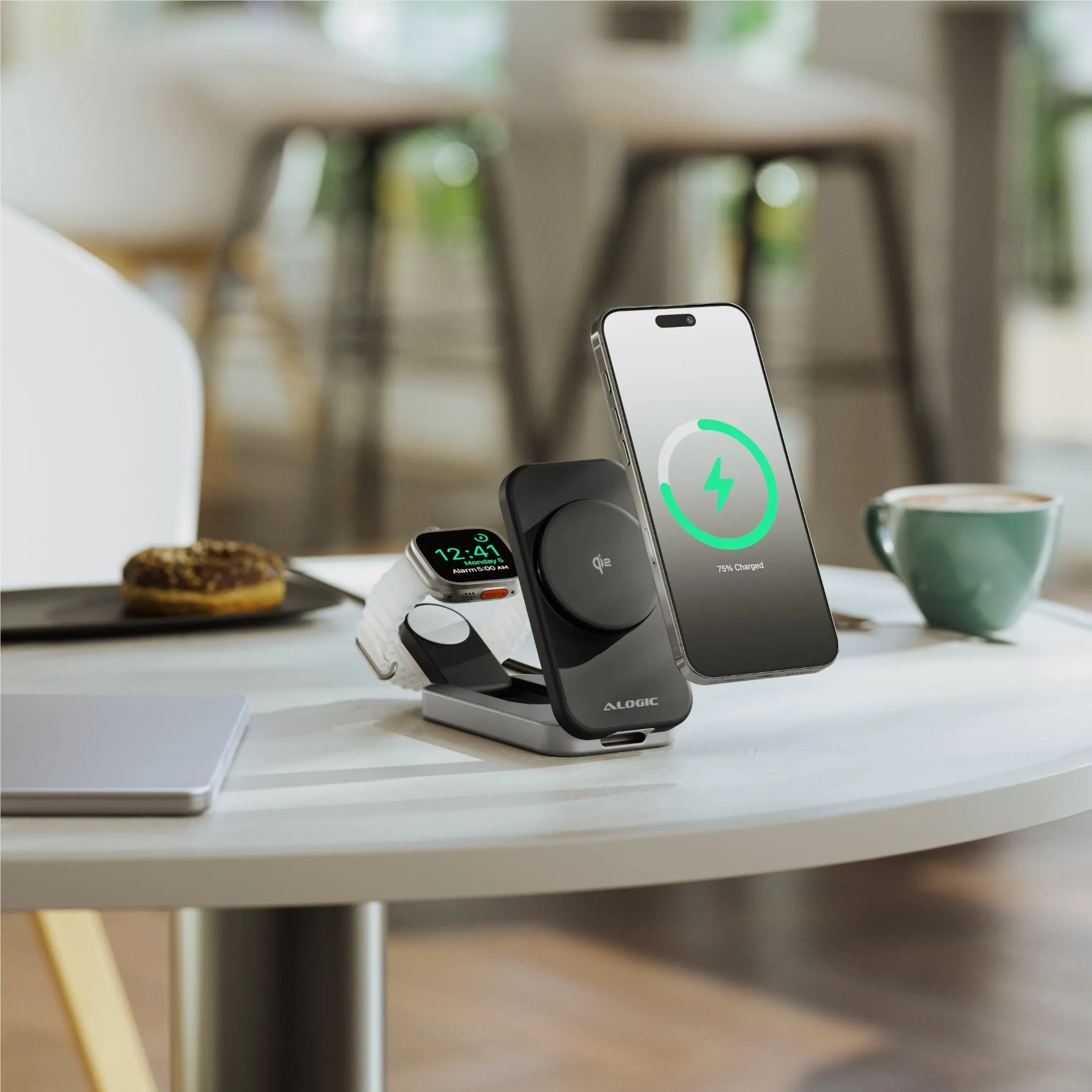 Alogic Flip 2-in-1 Qi2 Wireless Charging Stand (Black)