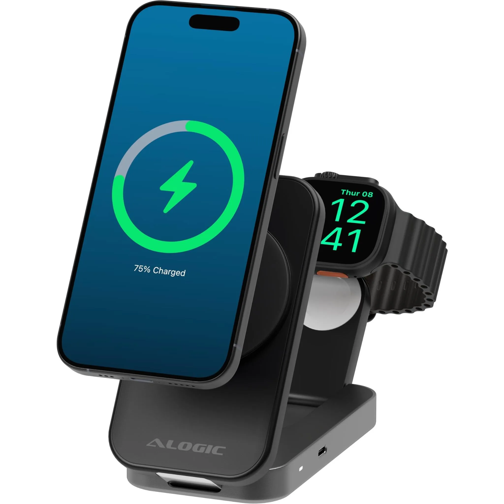 Alogic Flip 2-in-1 Qi2 Wireless Charging Stand (Black)