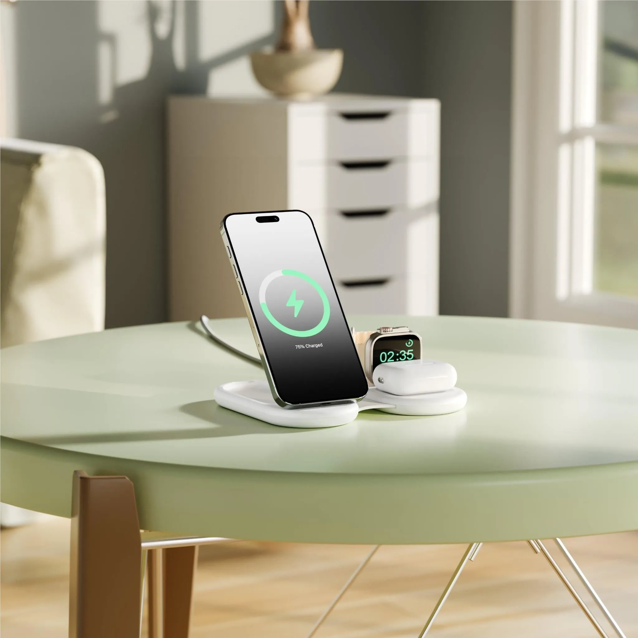 Alogic PackAway 3-in-1 Qi2 Wireless Charging Stand (White)