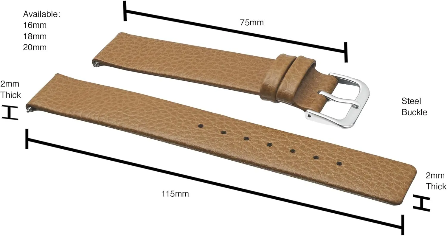 Alpine Flat-Stitched Genuine Leather Watch Band | Replacement Watch Band | Full Grain Leather Watch Band for Men | Smooth Leather Watch Strap | Compatible with Traditional & Smart Watches
