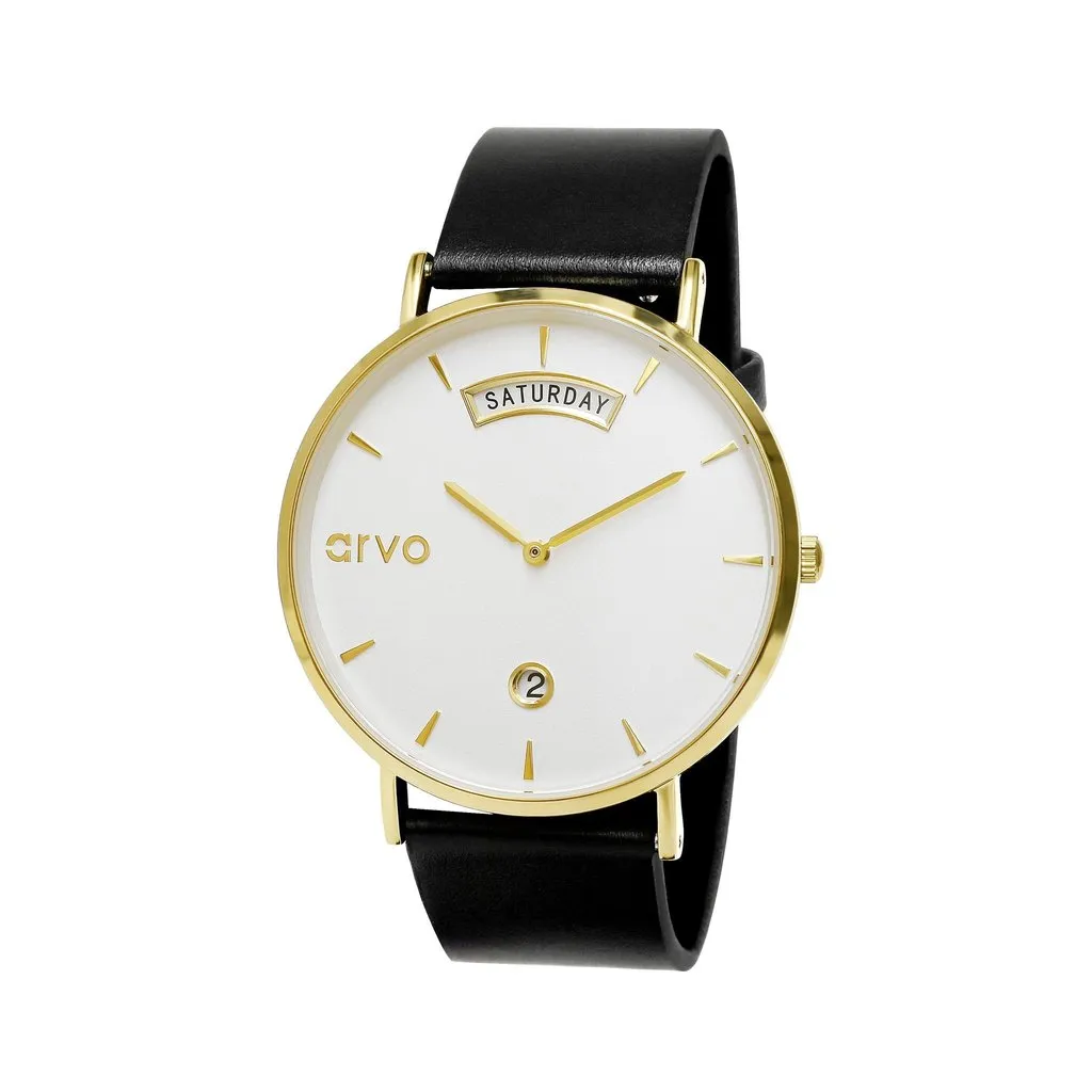 Arvo Awristacrat Watch - Gold - Black Leather Band