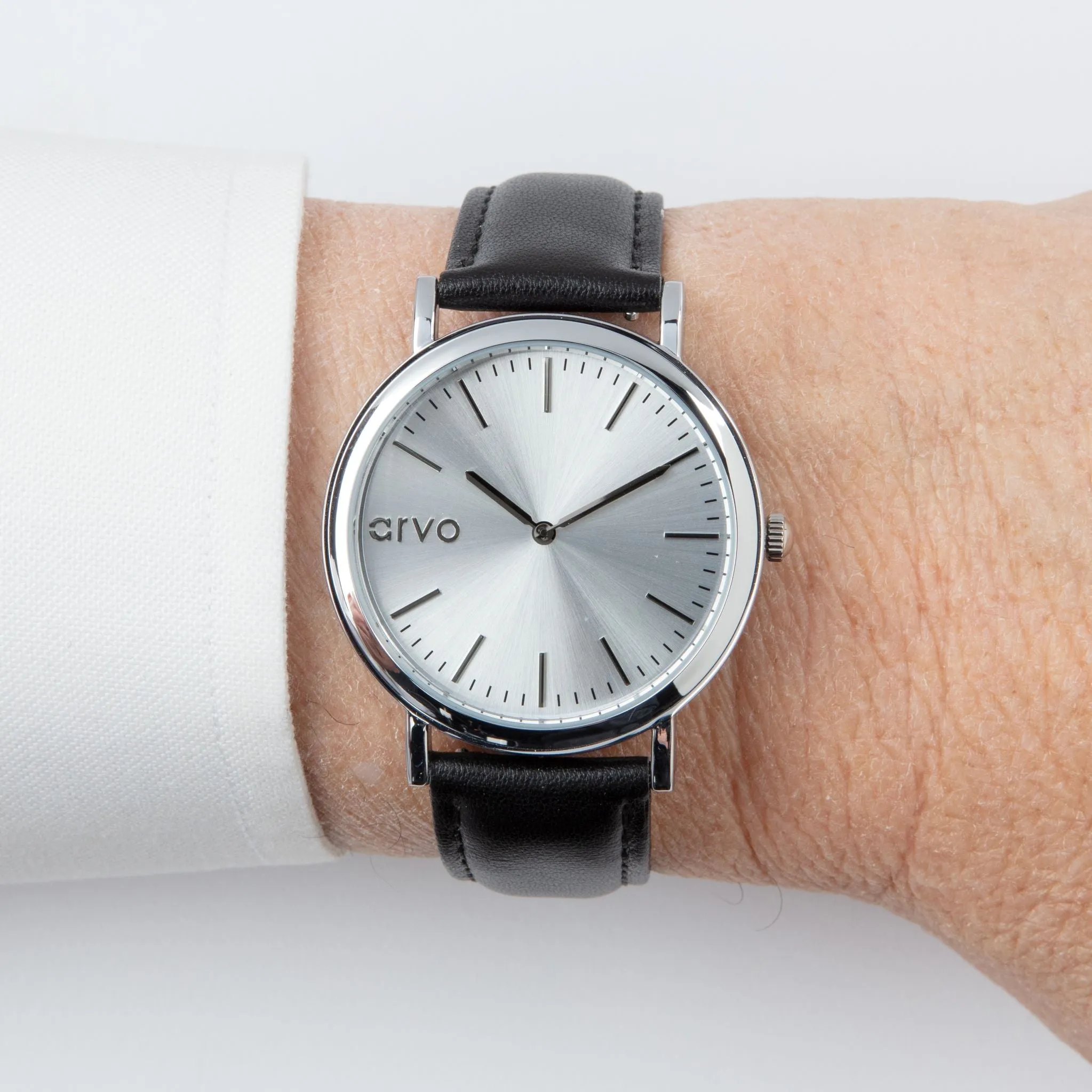 Arvo Silver Time Sawyer Watch - Black Leather by Arvo