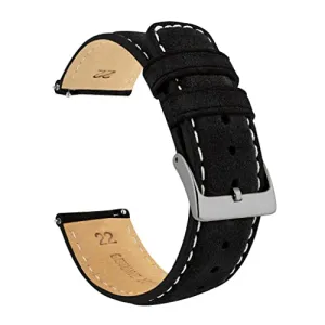 BARTON WATCH BANDS, 24mm Cognac Brown (Gunmetal Grey Buckle) - Suede Leather Watch Bands - Quick Release - Choose Strap Color & Width