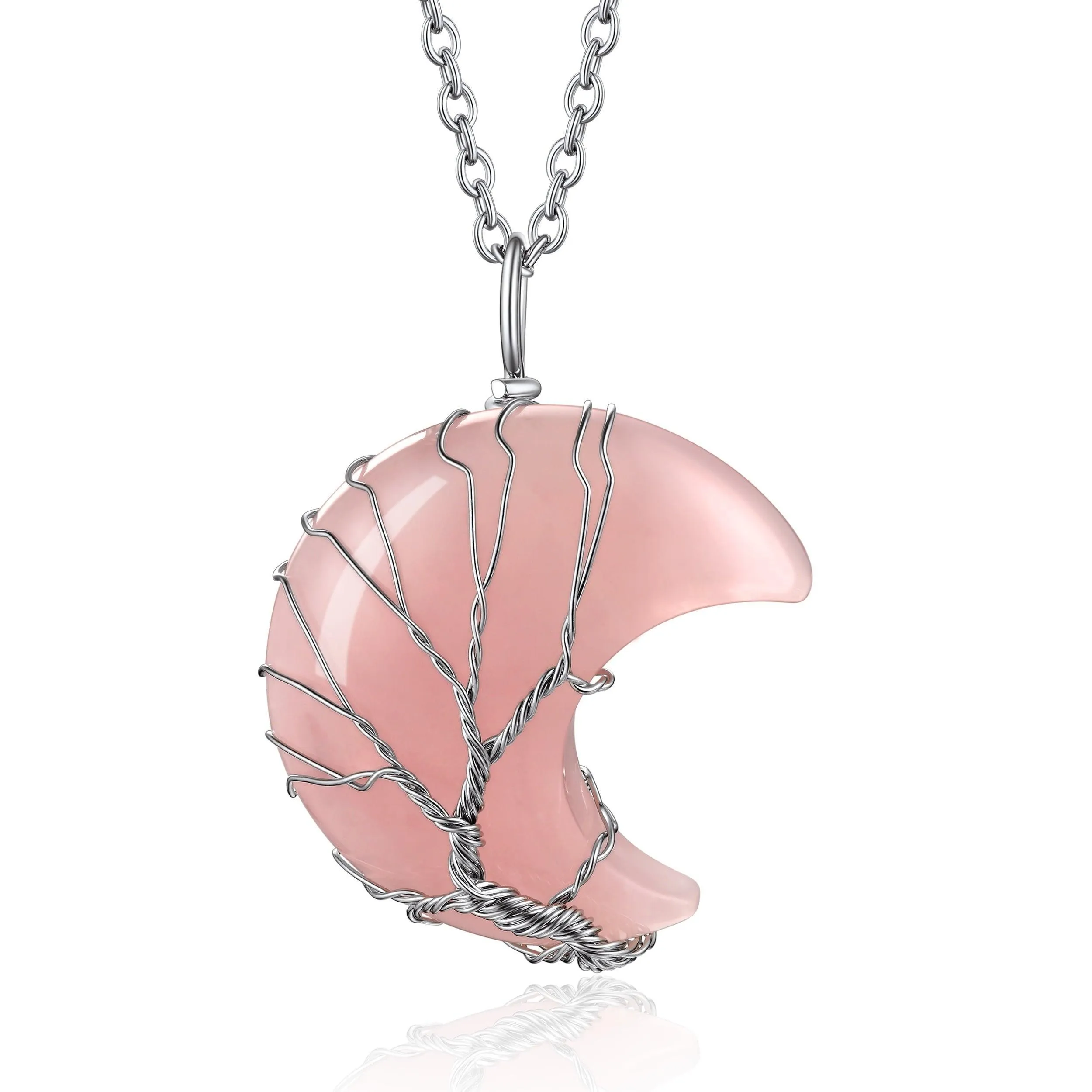 Bestyle Tree of Life Heart Crystal Necklaces for Women Girls, Moonstone Necklace June Birthstone Pendant Jewelry Gift