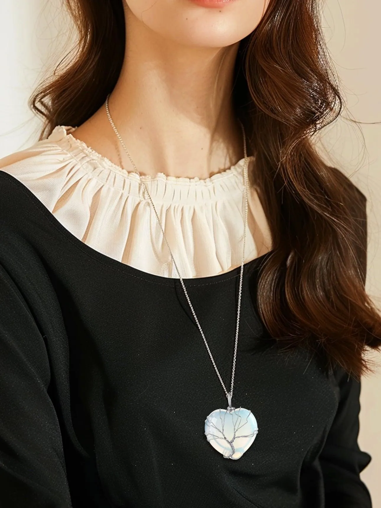 Bestyle Tree of Life Heart Crystal Necklaces for Women Girls, Moonstone Necklace June Birthstone Pendant Jewelry Gift