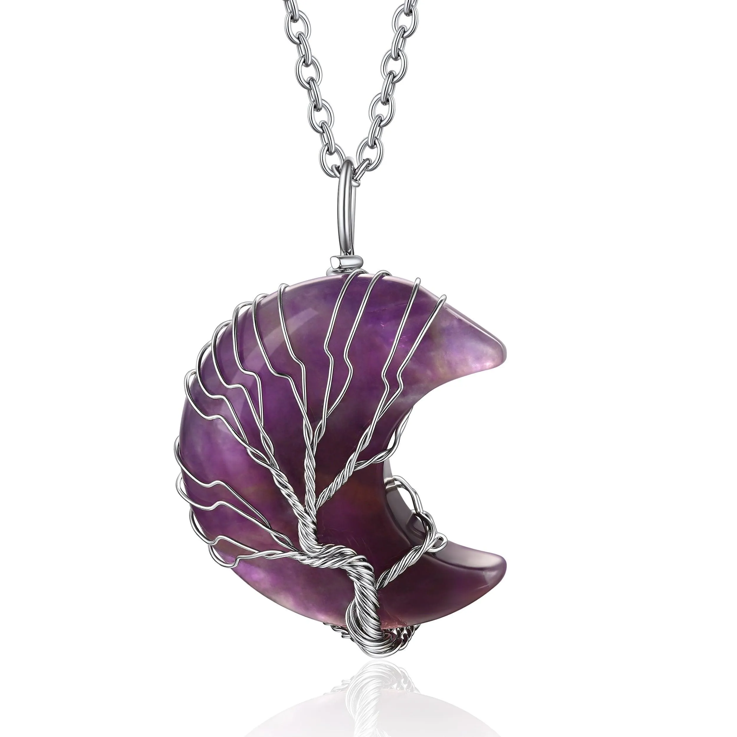 Bestyle Tree of Life Heart Crystal Necklaces for Women Girls, Moonstone Necklace June Birthstone Pendant Jewelry Gift