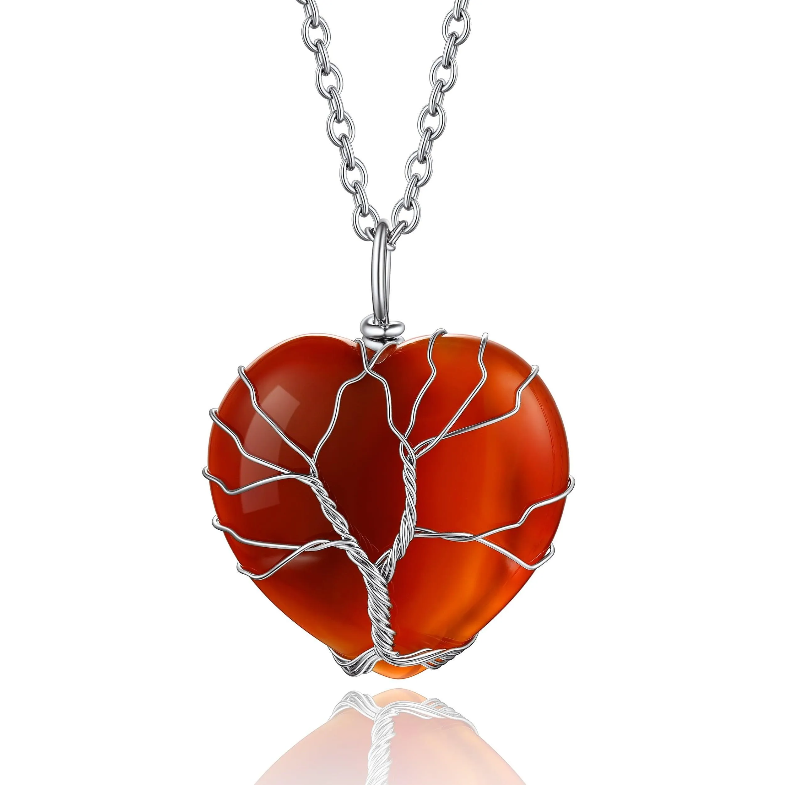 Bestyle Tree of Life Heart Crystal Necklaces for Women Girls, Moonstone Necklace June Birthstone Pendant Jewelry Gift