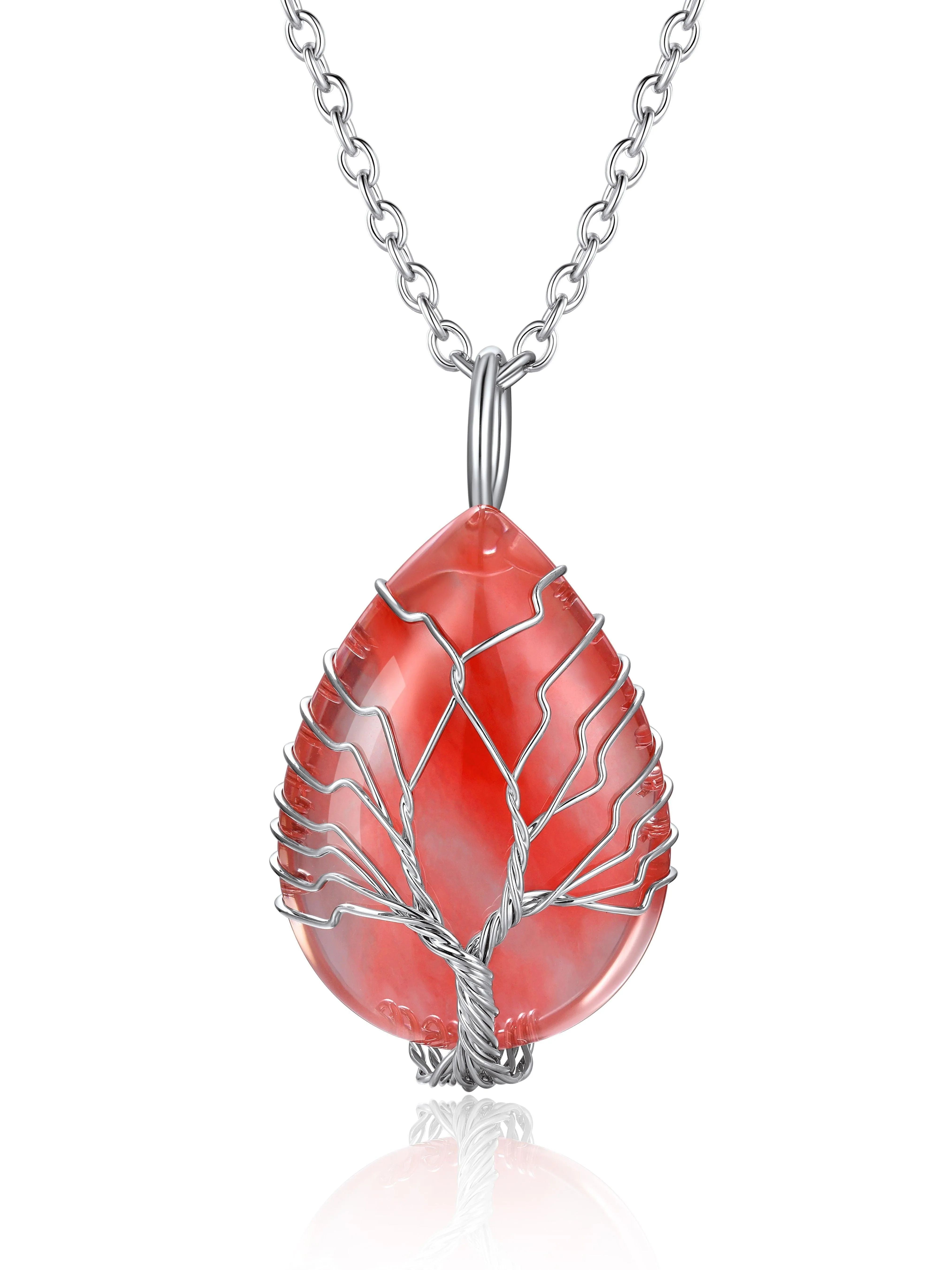 Bestyle Tree of Life Heart Crystal Necklaces for Women Girls, Moonstone Necklace June Birthstone Pendant Jewelry Gift