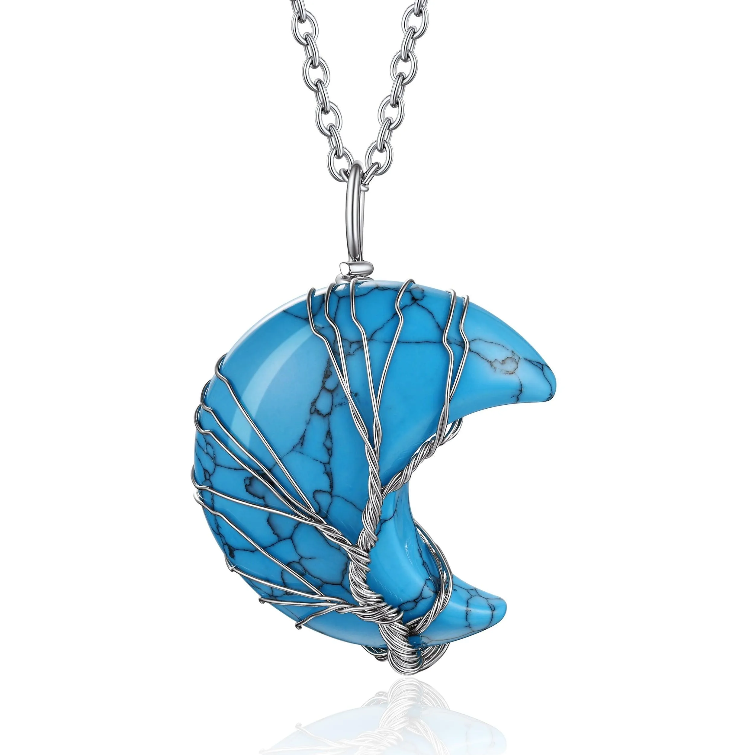 Bestyle Tree of Life Heart Crystal Necklaces for Women Girls, Moonstone Necklace June Birthstone Pendant Jewelry Gift